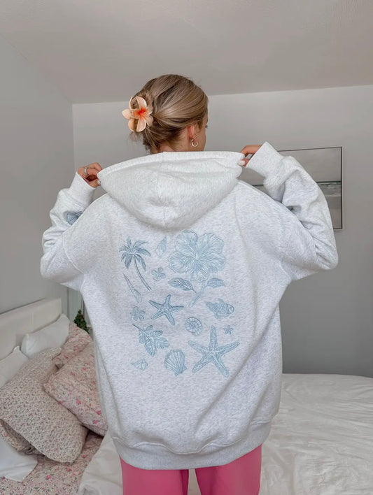 Beachside Bloom Embroidered Hoodie